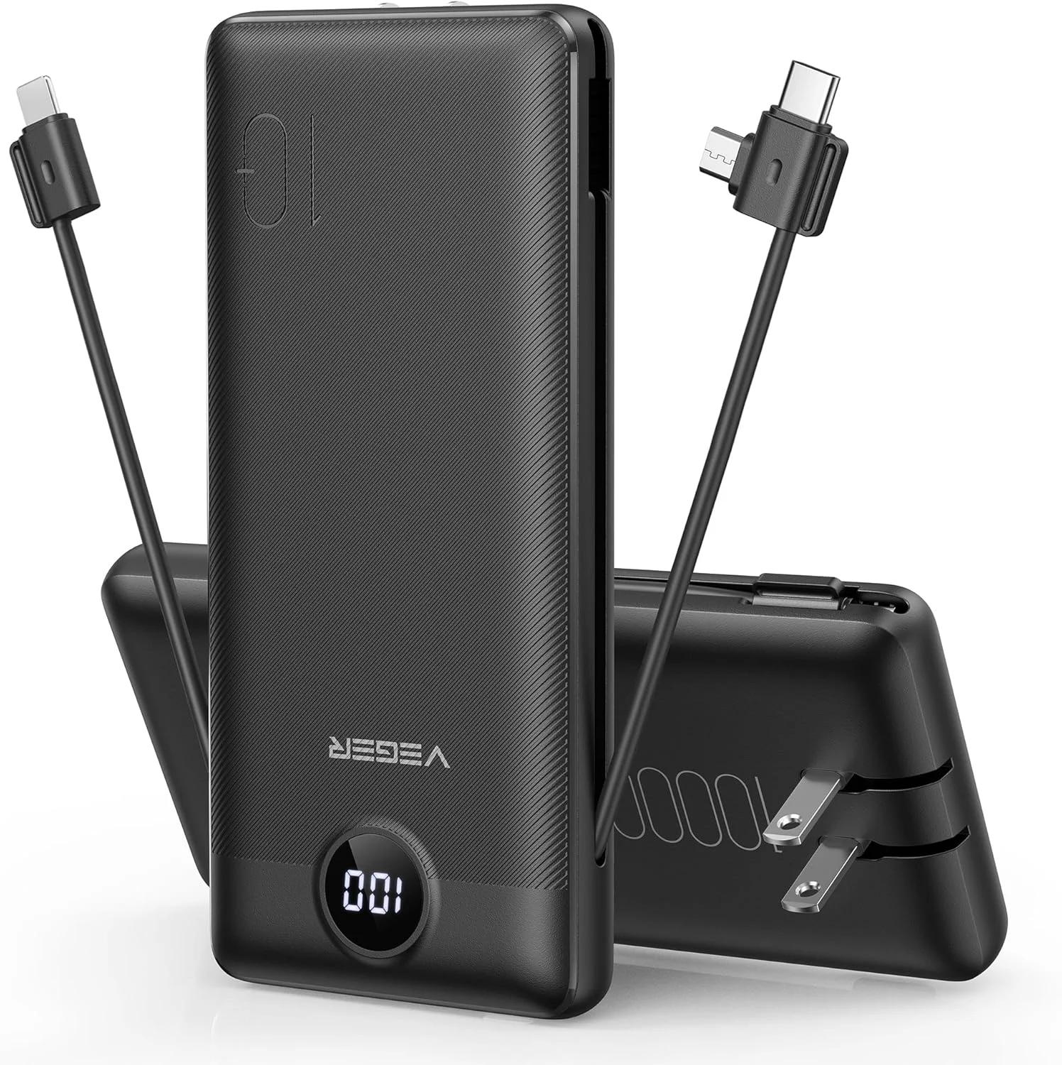 VEGER All-in-One Power Bank with Built-in AC Plug (10,000mAh)